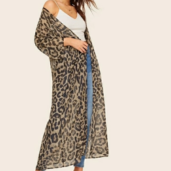 SHEIN sheer leopard open drape long cardigan XS - Picture 2 of 7